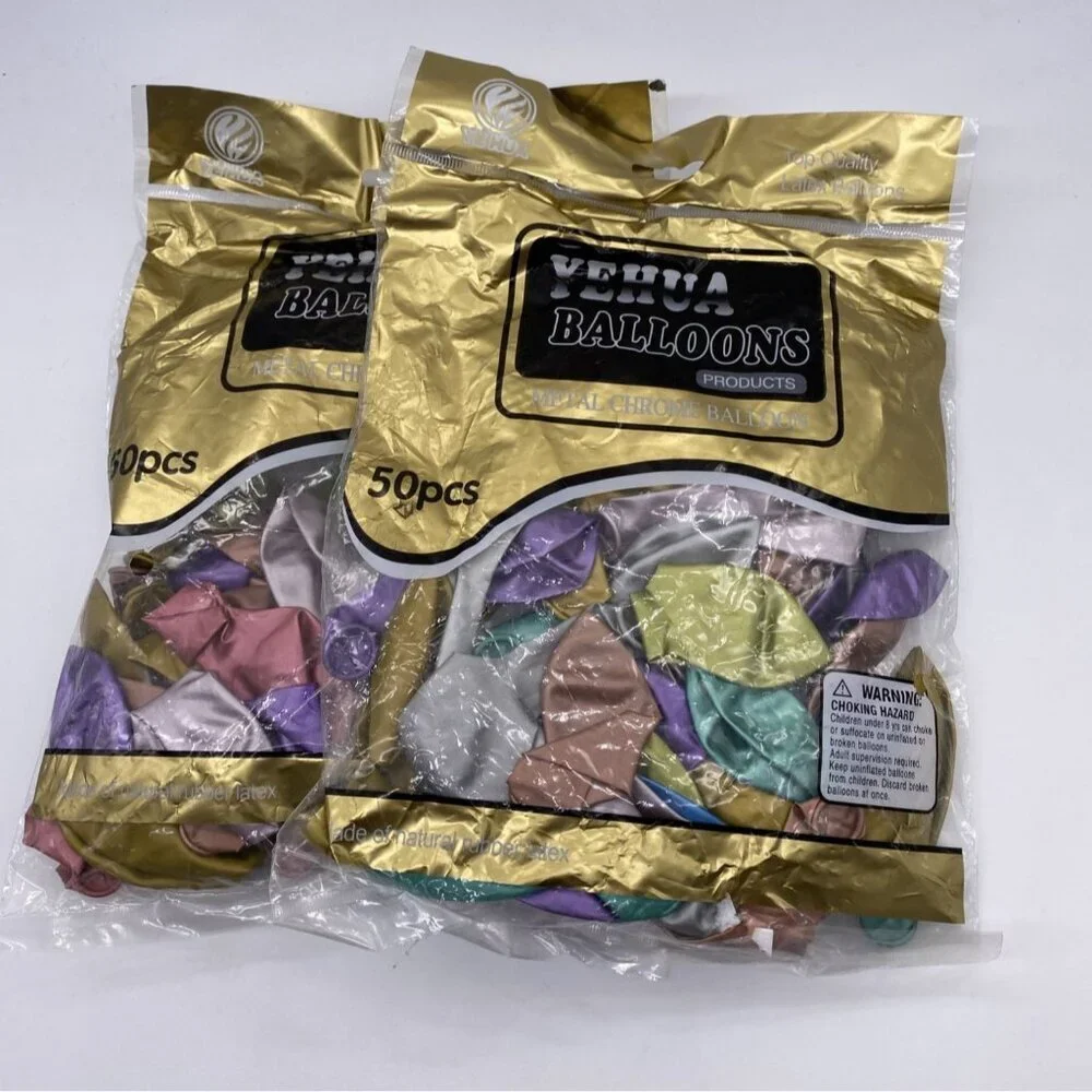 Yehua Balloons Metal Chrome 50 Pcs‎ 2 Packs Natural Rubber Latex Durable Party